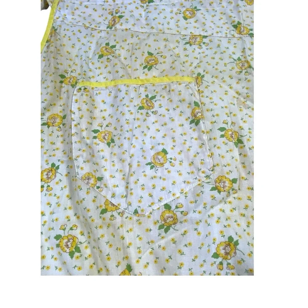 Vintage Hostess Half Apron Pink Yellow MCM 50s Pocket‎ Retro Tie Floral Spring